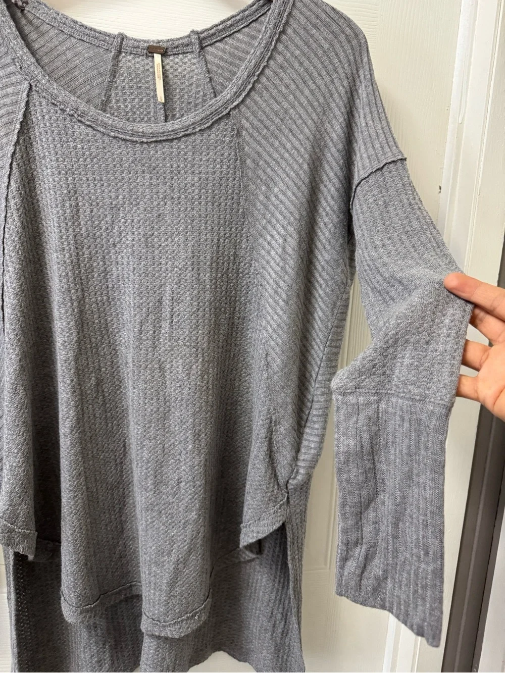 Free People Heather Gray Ribbed Waffle Knit Pullover
